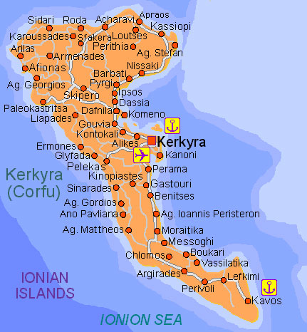 Остров Корфу (Керкира) - карта острова